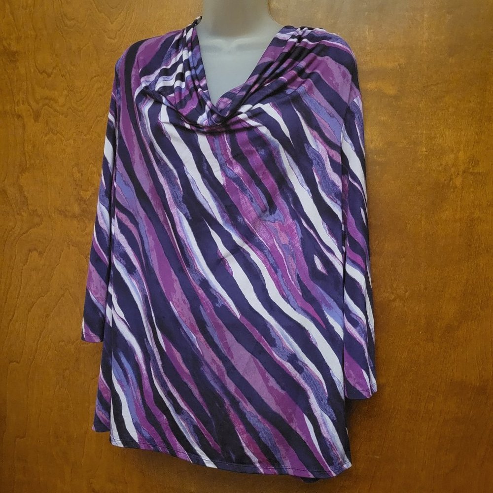 Dana Buchman Purple and Black Striped Blouse